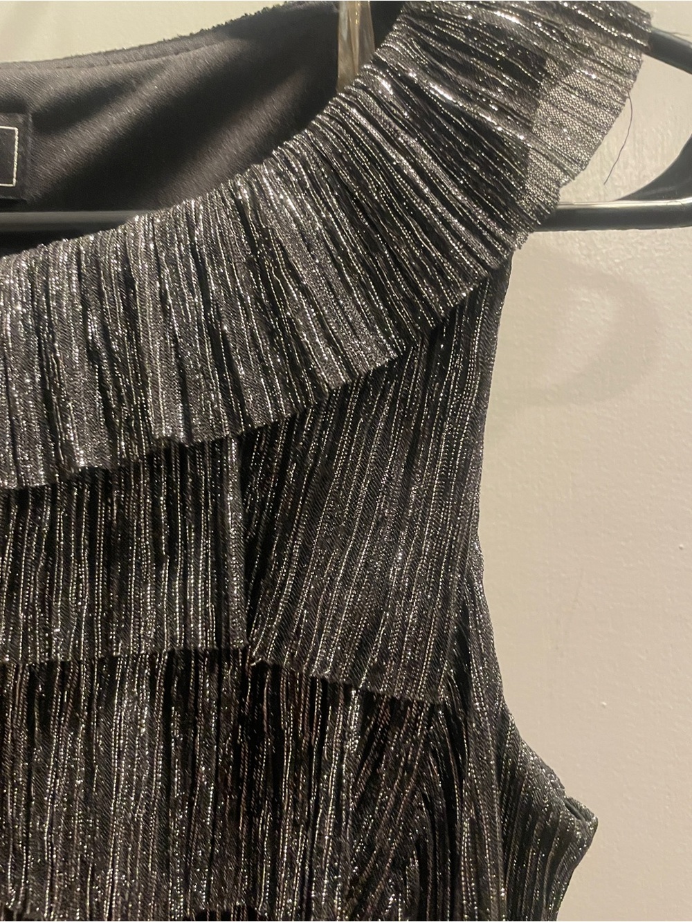 Dress Barn Black and Silver shimmer Tiered Fringe Mini Dress size 4 - Picture 4 of 5